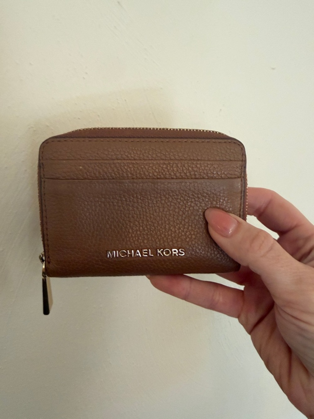 Michael Kors Pebbled Brown Leather Zip Card Wallet